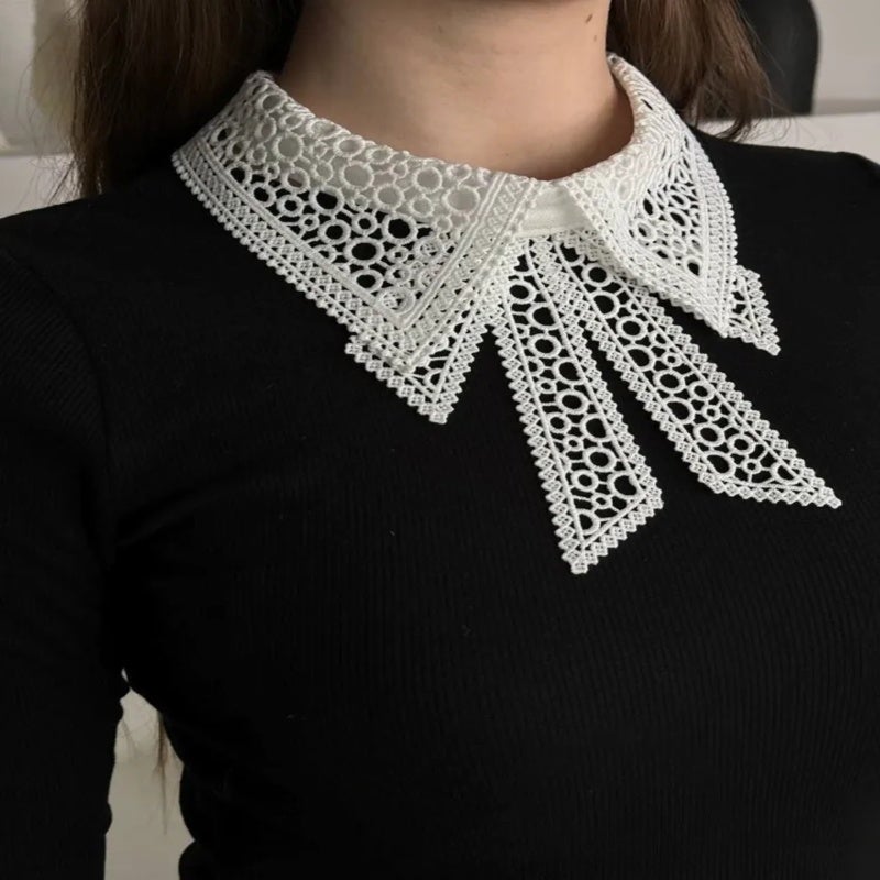 Removable Beaded Collar: White Textured Snug Neck Fit - Ready-made Decorative Collar for Adult Female Shirts Dresses Blouses Carnival Costumes School Uniforms - Image 4
