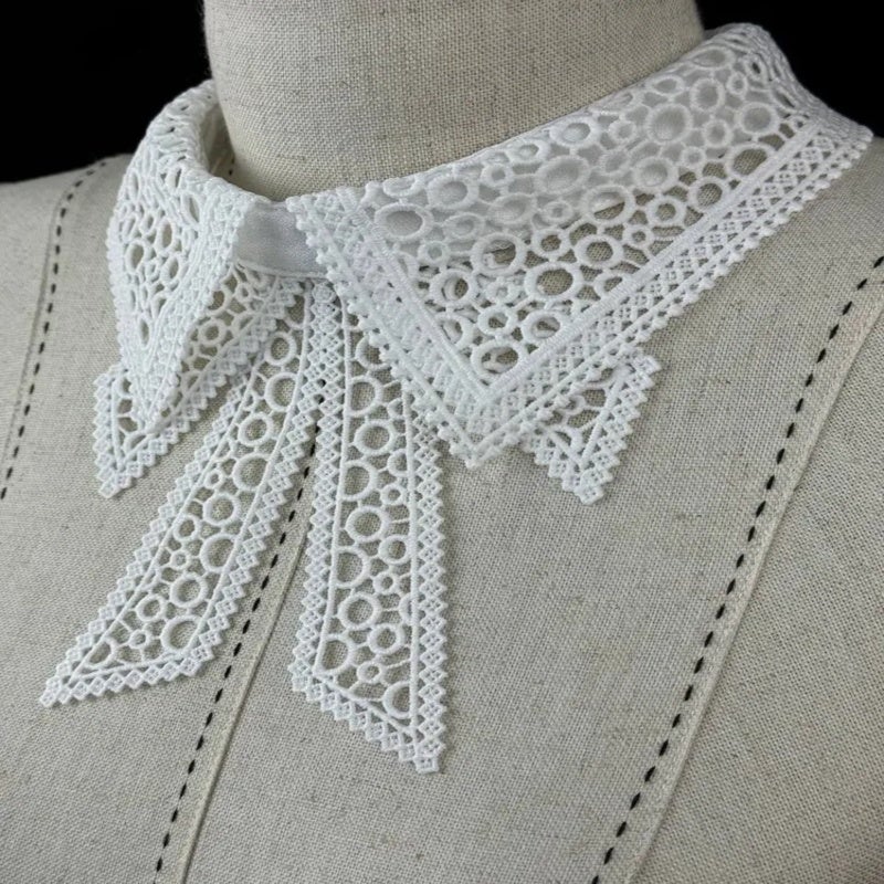 Removable Beaded Collar: White Textured Snug Neck Fit - Ready-made Decorative Collar for Adult Female Shirts Dresses Blouses Carnival Costumes School Uniforms - Image 3