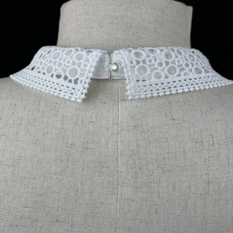 Removable Beaded Collar: White Textured Snug Neck Fit - Ready-made Decorative Collar for Adult Female Shirts Dresses Blouses Carnival Costumes School Uniforms - Image 2