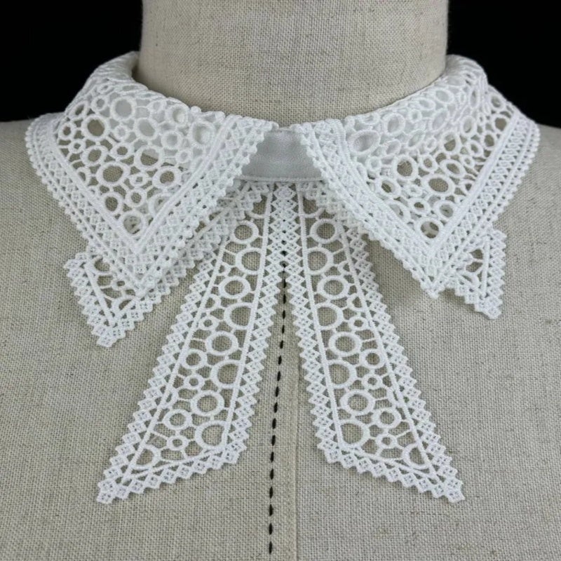 Removable Beaded Collar: White Textured Snug Neck Fit - Ready-made Decorative Collar for Adult Female Shirts Dresses Blouses Carnival Costumes School Uniforms - Image 1