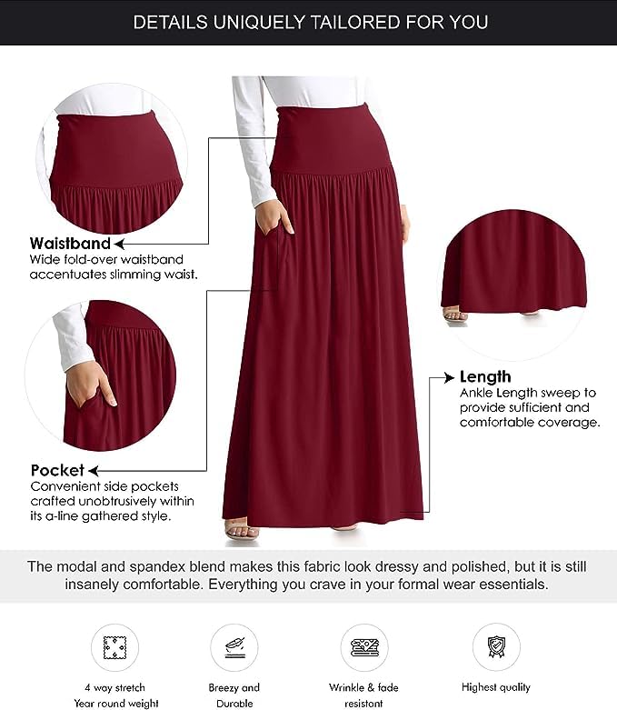 Simlu Flower Light Blue Skirts for Women Ankle Length Skirt Casual Long Skirt High Waisted Maxi Skirt Reg and Plus Size Skirt Long Skirt (Size Large, Flower Light Blue) - Image 5