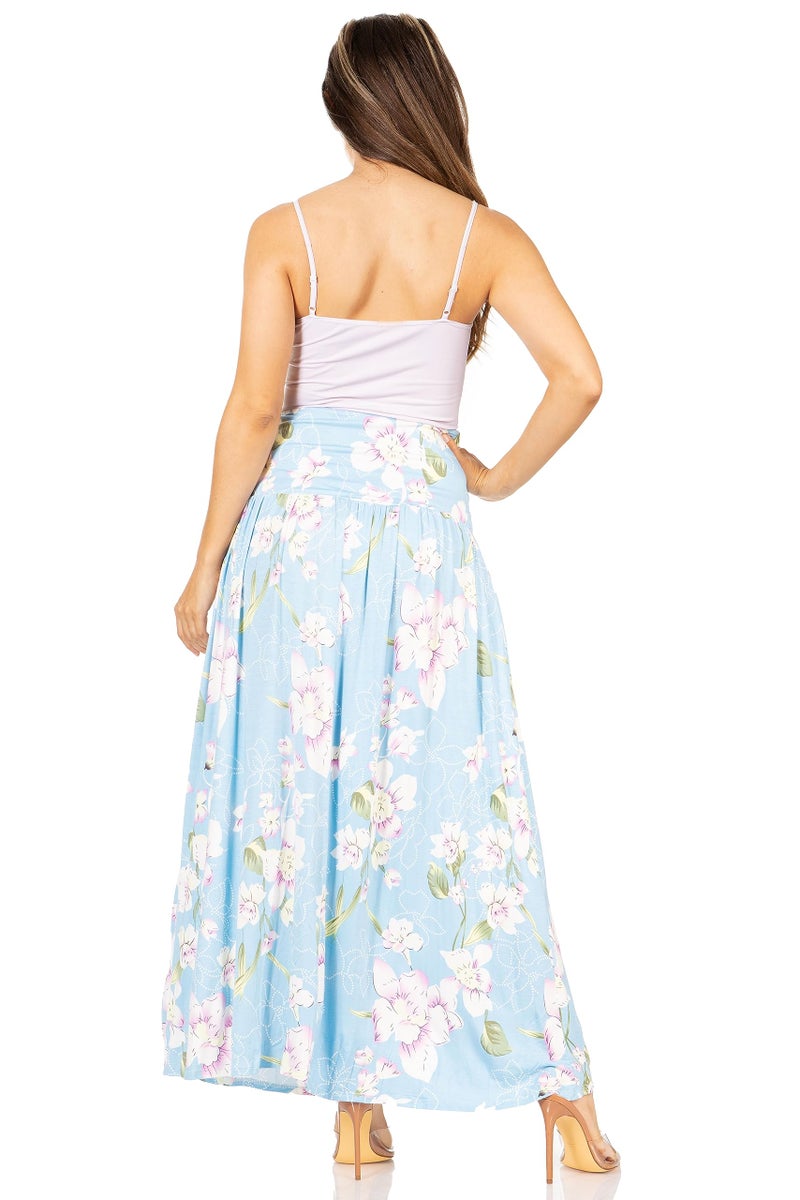 Simlu Flower Light Blue Skirts for Women Ankle Length Skirt Casual Long Skirt High Waisted Maxi Skirt Reg and Plus Size Skirt Long Skirt (Size Large, Flower Light Blue) - Image 4