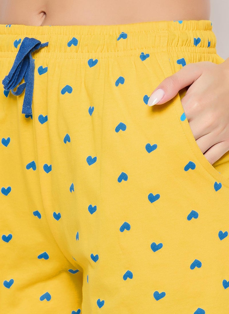 Clovia Heart Print Button Down Shirt & Shorts Set in Light Yellow - 100% Cotton - Image 5