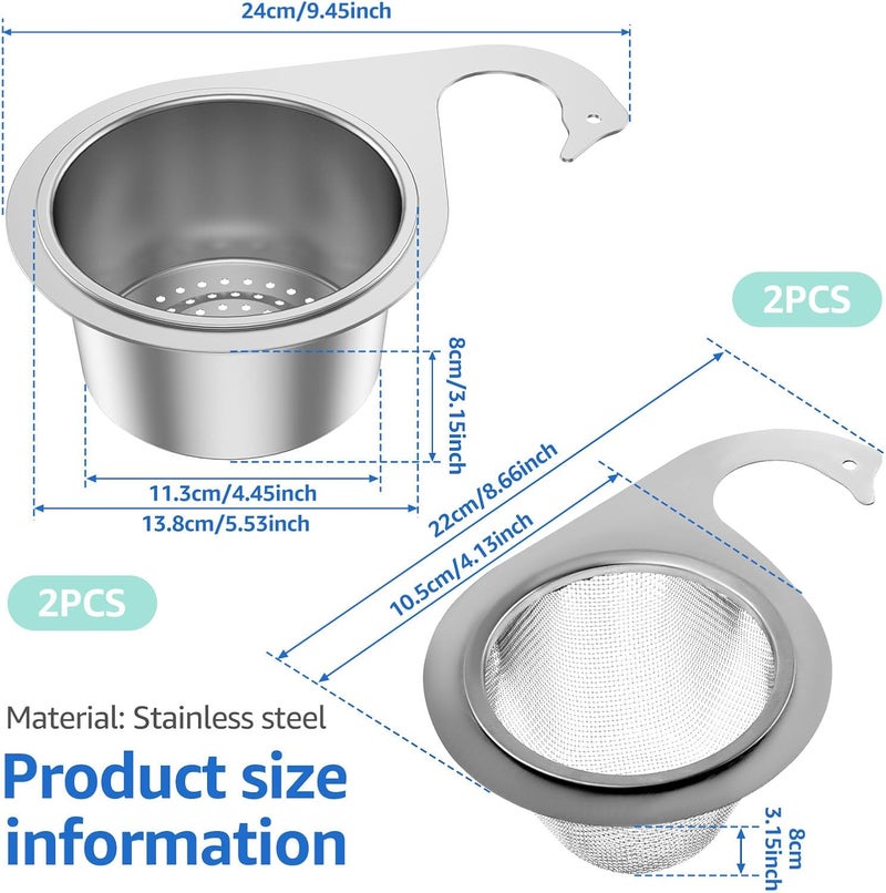 windforgecraft Corner Sink Strainer Stainless Steel Swan Sink Strainer Basket Stainless Steel Sink Food Catcher Faucet Hanging Filter Basket Multi-Functional Drain Basket for Leftover Food Fish (2A+2B) - Image 2