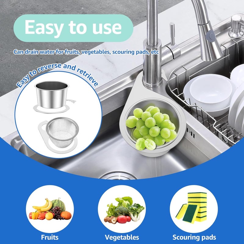 windforgecraft Corner Sink Strainer Stainless Steel Swan Sink Strainer Basket Stainless Steel Sink Food Catcher Faucet Hanging Filter Basket Multi-Functional Drain Basket for Leftover Food Fish (2A+2B) - Image 5