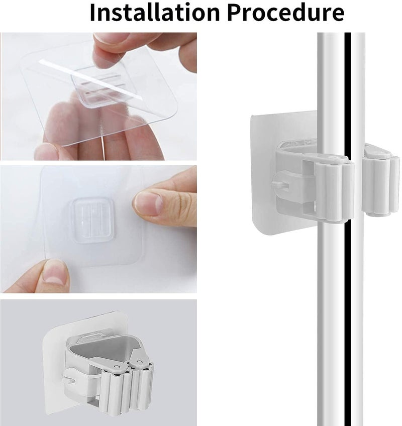 Hudioo Hudioo Mop Stick Holder For Wall Broom Stick Holder Wall Mounted Waterproof Sticker Mop Holder For Wall Without Drilling Self Adhesive Kitchen Item Multicolor Pack of 6 Pcs - Image 2