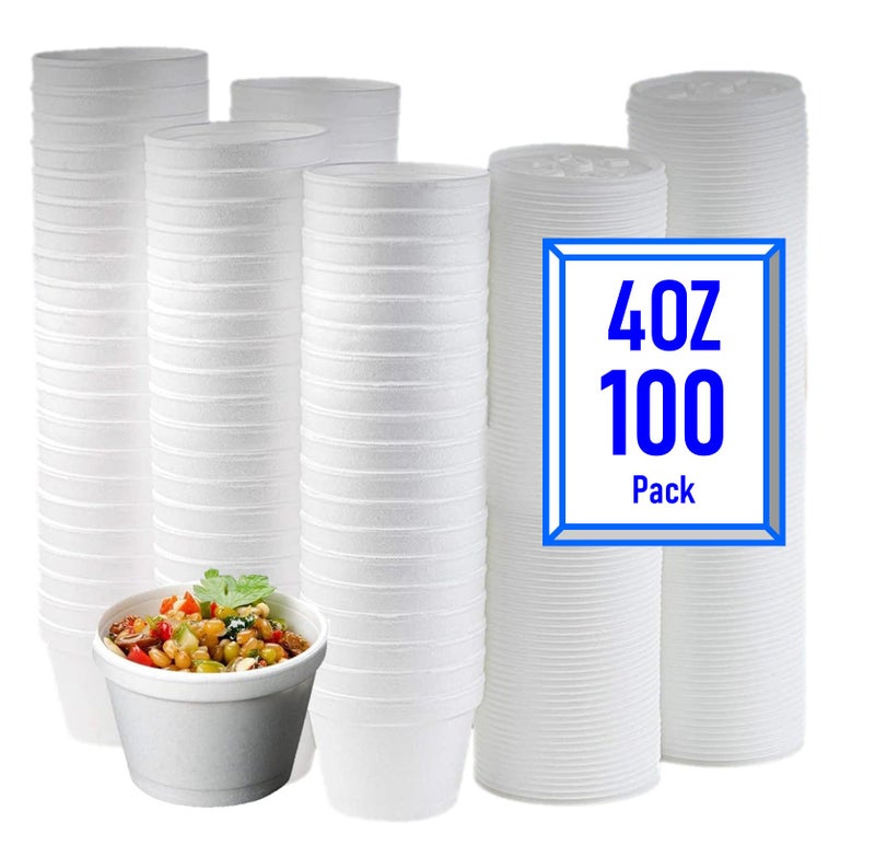 Mr. Miracle 4 Ounce Foam Bowl with Lid for Hot and Cold Foods. Pack of 100 Sets. Disposable Soup Container with Vented Lid. Great for Ice Cream  Yogurt  Soup  Takeout - Image 1