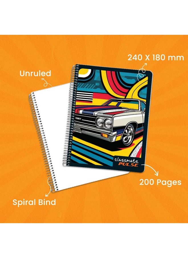 classmate Classmate Pulse Single Subject Spiral Notebook - Pack of 1 | Unruled | 200 Pages | 24.0cm x 18.0cm | Attractive Cover Designs | Soft Cover | Notebooks for College Students  - Image 2