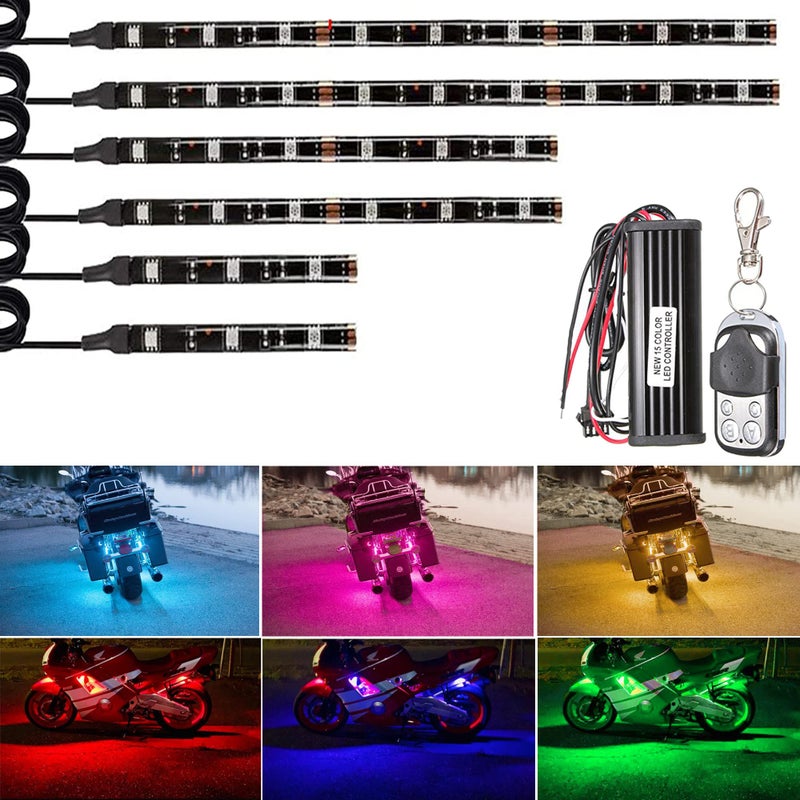 NBWDY 6Pcs Motorcycle Led Light Kits Strips Wireless RF Remote Control Waterproof RGB MultiColor Neon Accent Glow Ground Effect Atmosphere Underglow Lights for Motocycle Golf Cart ATV - Image 3
