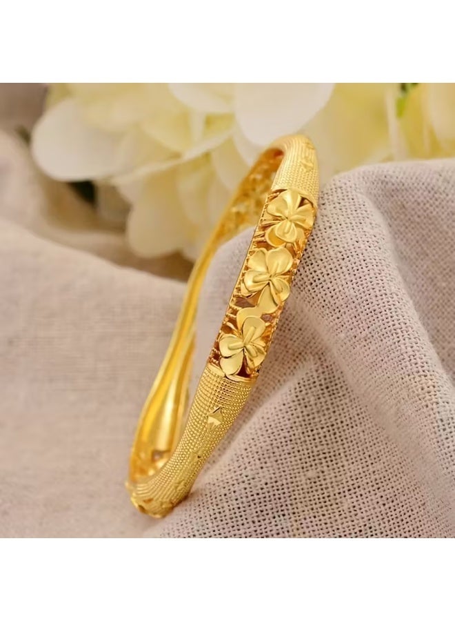 سوار قابل للتعديل مطلي بالذهب عيار 18 قيراط - سوار مفتوح أنيق وفاخر - مجوهرات عصرية ذات طابع عرقي للعرائس واحتفالات رمضان. - Image 1