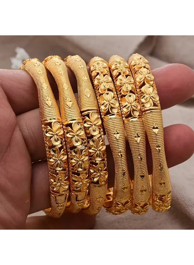 سوار قابل للتعديل مطلي بالذهب عيار 18 قيراط - سوار مفتوح أنيق وفاخر - مجوهرات عصرية ذات طابع عرقي للعرائس واحتفالات رمضان. - Image 5