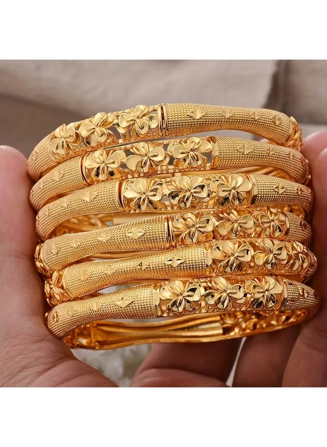 سوار قابل للتعديل مطلي بالذهب عيار 18 قيراط - سوار مفتوح أنيق وفاخر - مجوهرات عصرية ذات طابع عرقي للعرائس واحتفالات رمضان. - Image 4