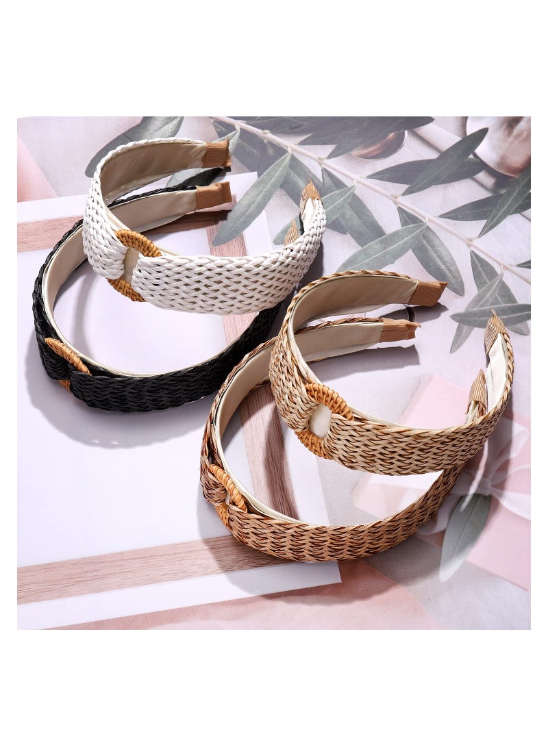 SYOSI 4Pcs Straw Headband, for Women Rattan Raffia Headband Boho Top Knotted Headwear Summer Woven Hair Accessories, Fashion Jewelry Gifts for Women Girls