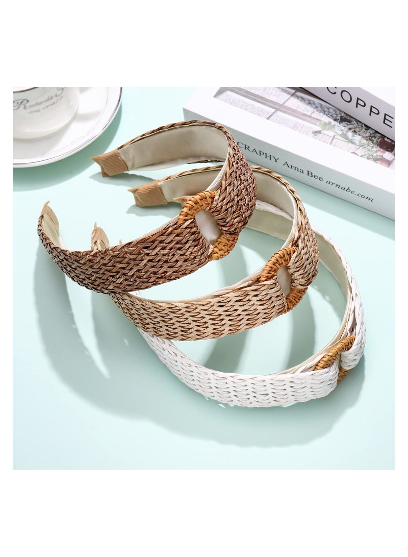 SYOSI 4Pcs Straw Headband, for Women Rattan Raffia Headband Boho Top Knotted Headwear Summer Woven Hair Accessories, Fashion Jewelry Gifts for Women Girls
