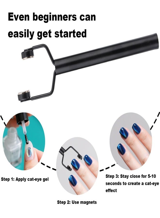 Gosknor 3 in 1 Cat Eye Magnet for Nails, Nail Art Design Cateye Magnetic Tool Y-Shaped Double Head Stainless Steel Fingernai Magnets Nail Gel Polish for Home DIY Salon Studio (Black) - Image 5
