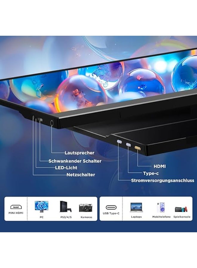 15.6" Full HD Portable Monitor – 1920x1080 IPS Mobile Screen with HDMI, Type-C & USB-C for Laptop, Mac, PC, and Gaming - Image 2