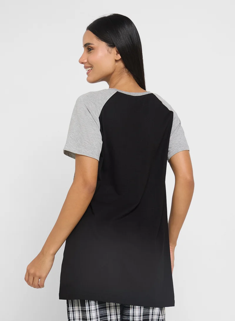 جينجر Cotton Graphic T-Shirt Night Dress
