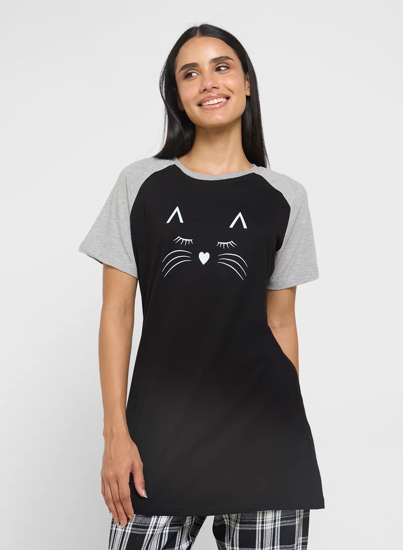 جينجر Cotton Graphic T-Shirt Night Dress