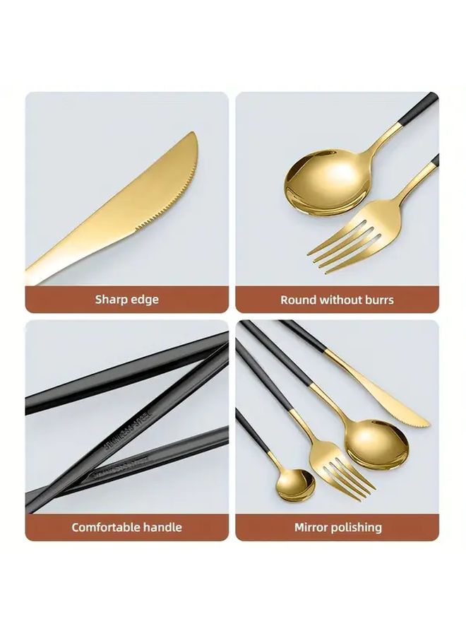 Black Golden 24 Piece Stainless Steel Cutlery Set Durable Rustproof Dinnerware - Image 4