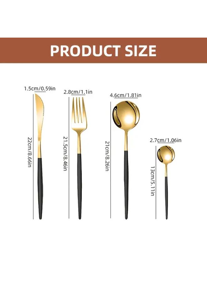 Black Golden 24 Piece Stainless Steel Cutlery Set Durable Rustproof Dinnerware - Image 3