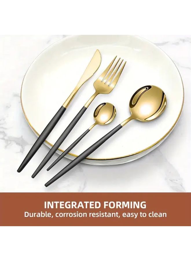 Black Golden 24 Piece Stainless Steel Cutlery Set Durable Rustproof Dinnerware - Image 2