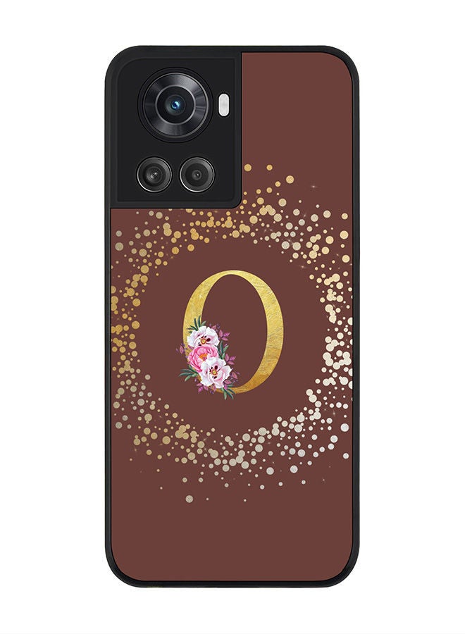 Stylizedd Rugged Black edge case for OnePlus 10R 5G/OnePlus Ace 5G Slim fit Soft Case Flexible Rubber Edges Anti Drop TPU Gel Thin Cover - Custom Monogram Initial Letter Floral Pattern Alphabet - O (Brown ) - Image 1