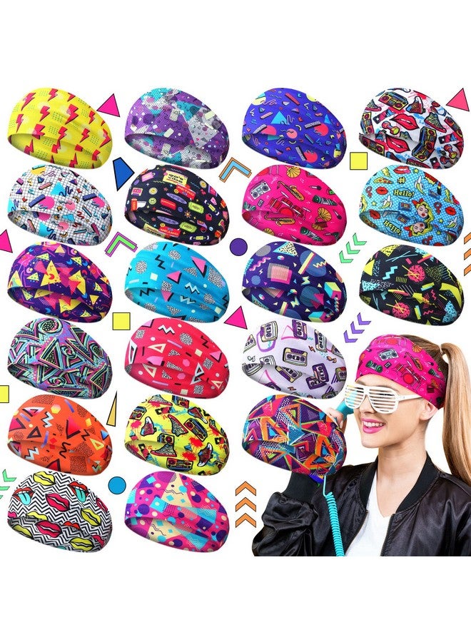 Yilloog 20 Pcs 80S 90S Neon Headbands For Women Retro Vintage Workout Headbands Fitness Accessories Non Slip Sports Sweatbands For Men Neon Elastic Hairband For Fitness Running Cycling Jogging Yoga Ski - Image 1