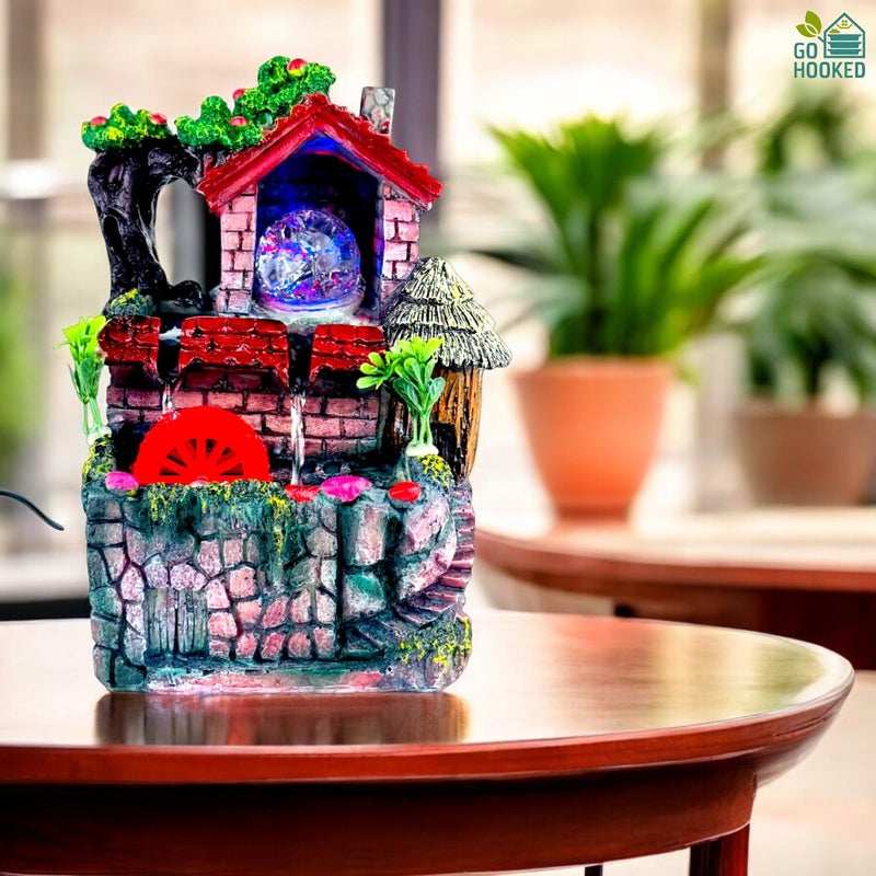 Go Hooked نافورة شلال من بولي ريزين مع أضواء LED وتحكم في سرعة التدفق قابلة للتعديل لغرفة المعيشة، غرفة النوم والمكتب 25.5 سم | تخفيف التوتر وزينة الطاقة الإيجابية | نافورة مائية على الطاولة (GHF313) - Image 4