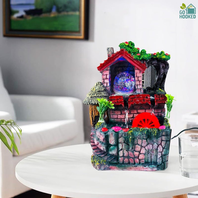 Go Hooked نافورة شلال من بولي ريزين مع أضواء LED وتحكم في سرعة التدفق قابلة للتعديل لغرفة المعيشة، غرفة النوم والمكتب 25.5 سم | تخفيف التوتر وزينة الطاقة الإيجابية | نافورة مائية على الطاولة (GHF313) - Image 2