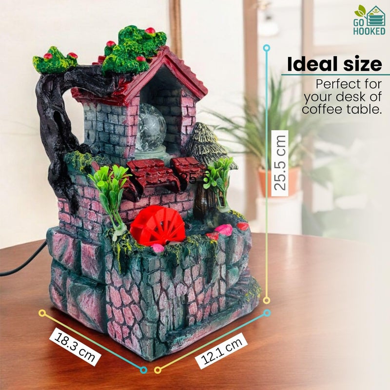 Go Hooked نافورة شلال من بولي ريزين مع أضواء LED وتحكم في سرعة التدفق قابلة للتعديل لغرفة المعيشة، غرفة النوم والمكتب 25.5 سم | تخفيف التوتر وزينة الطاقة الإيجابية | نافورة مائية على الطاولة (GHF313) - Image 5