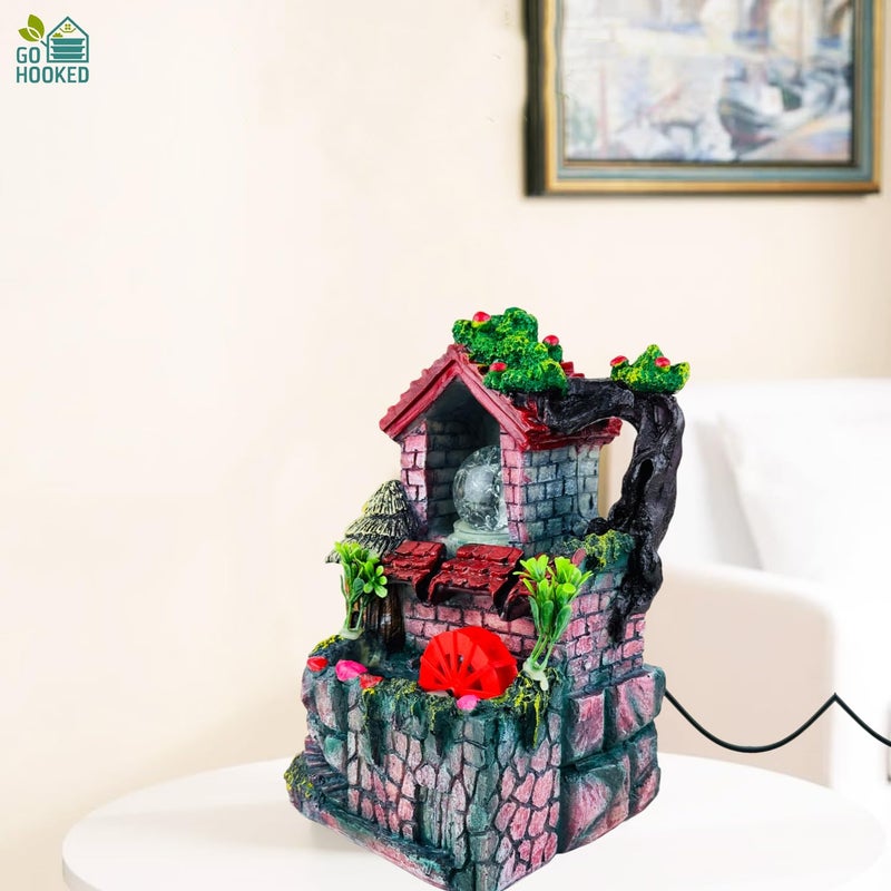 Go Hooked نافورة شلال من بولي ريزين مع أضواء LED وتحكم في سرعة التدفق قابلة للتعديل لغرفة المعيشة، غرفة النوم والمكتب 25.5 سم | تخفيف التوتر وزينة الطاقة الإيجابية | نافورة مائية على الطاولة (GHF313) - Image 3