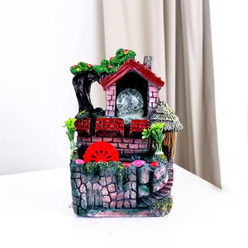 Go Hooked نافورة شلال من بولي ريزين مع أضواء LED وتحكم في سرعة التدفق قابلة للتعديل لغرفة المعيشة، غرفة النوم والمكتب 25.5 سم | تخفيف التوتر وزينة الطاقة الإيجابية | نافورة مائية على الطاولة (GHF313) - Image 1