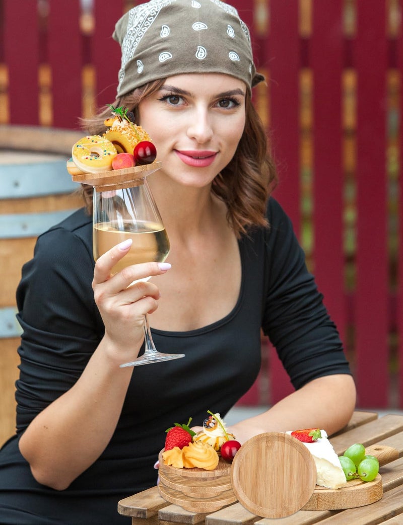 THSLSFX 24Pcs Wine Glass Charcuterie Topper, 4" Bamboo Mini Charcuterie Boards, Wine Glass Covers to Keep Bugs Out, for Family Gatherings, Restaurants, Bars - Image 5