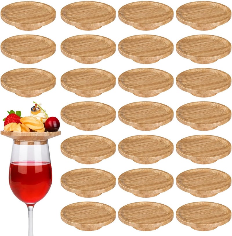 THSLSFX 24Pcs Wine Glass Charcuterie Topper, 4" Bamboo Mini Charcuterie Boards, Wine Glass Covers to Keep Bugs Out, for Family Gatherings, Restaurants, Bars - Image 1