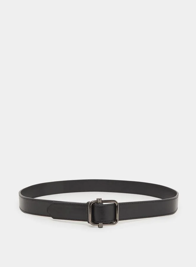 Styli Men Black Solid Waist Belt with Metal Buckle