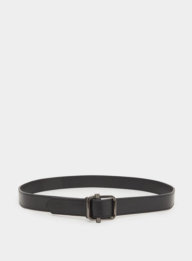 Styli Men Black Solid Waist Belt with Metal Buckle - Image 2