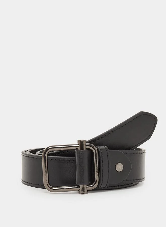 Styli Men Black Solid Waist Belt with Metal Buckle