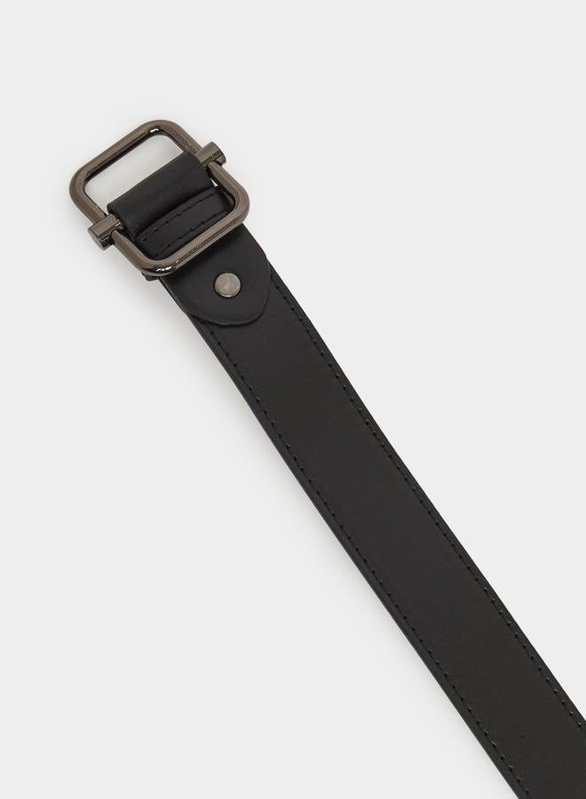 Styli Men Black Solid Waist Belt with Metal Buckle - Image 4