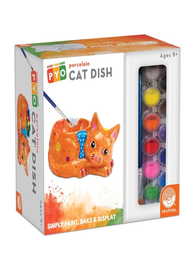 MindWare Paint Your Own Cat Dish - Porcelain Painting Figures for Kids, Teens & Adults Ages 8 & Up - Includes 12 Paints and 2 Brushes - Image 1