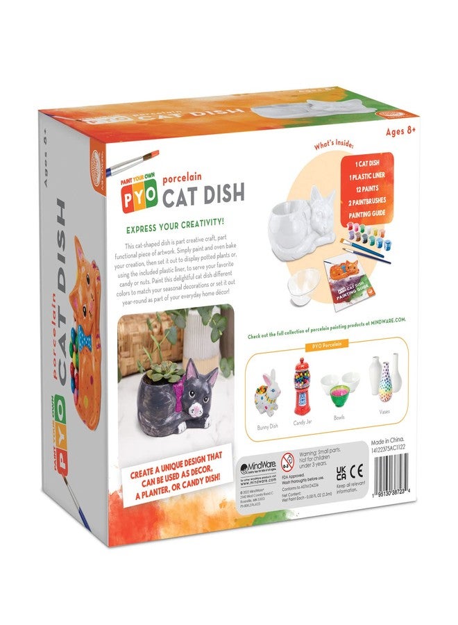 MindWare Paint Your Own Cat Dish - Porcelain Painting Figures for Kids, Teens & Adults Ages 8 & Up - Includes 12 Paints and 2 Brushes - Image 2
