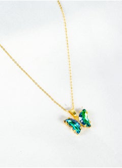 The Black Pearl Accessories Stainless Steel Necklace Gold with a Purple Green Crystal Butterfly Pendant  - Image 3
