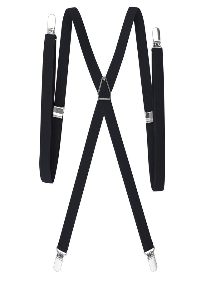 TopTie Men's Solid Suspenders Elastic 3/4 Inch X Back Adjustable Suspenders-Black - Image 2