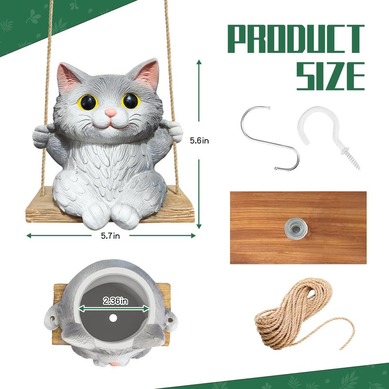 Pyoimmne Cat Hanging Planters for Indoor Outdoor Plants, Small Cute Hanging Pots for Succulent, String of Pearls Plant, Resin Hanging Flower Pots with Drainage Hole, Unique Gift, Garden Home Decor - Image 3