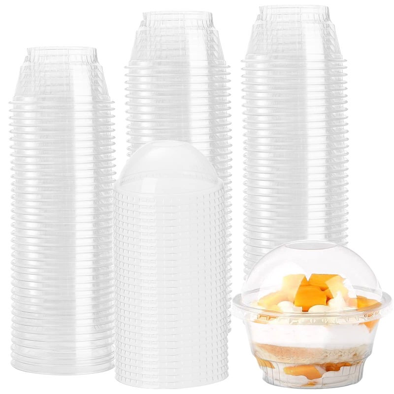 Lyellfe 100 Pack Dessert Cups with Dome Lids 5 oz Clear Plastic Cups Disposable Ice Cream Cups for Take Away Food Dessert Cupcake and Fruit