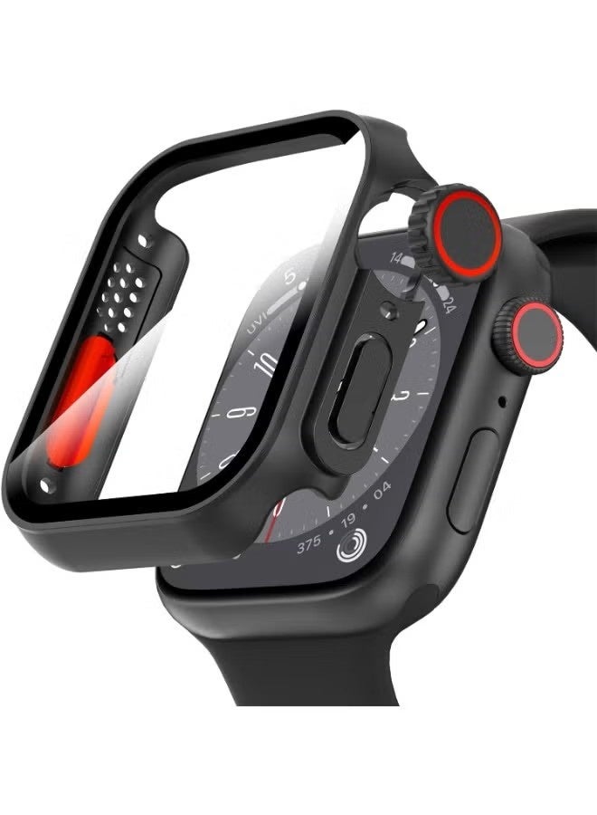 Screen Protector Cover for Apple Watch 44mm Hard PC Front & Rear Bumper Case for iwatch series 6/SE (black) - Image 1