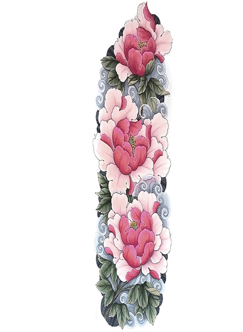 ملصق وشم مؤقت مزيف على الذراع بالكامل، وشم كبير على أكمام الذراع، وشم مقاوم للماء، ملصقات وشم زهرة الفاوانيا الكبيرة، وشم وردة للرجال والنساء - Image 1