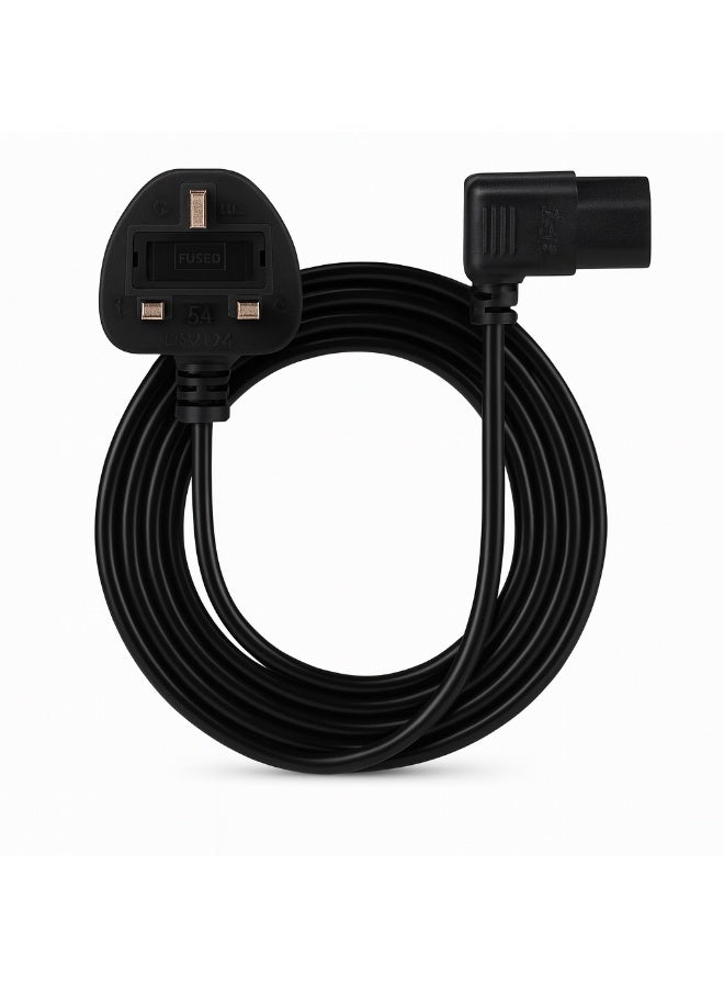 دائرة خضراء كابل طاقة بزاوية قائمة 3M C13، ثلاثي الأطراف (بريطاني) إلى IEC 60320 IEC C13، 250 فولت 13 أمبير، 3G 1.0 مم² - سلك أسود بزاوية لغلاية كهربائية للكمبيوتر/الشاشة/التلفزيون/الطابعة/جهاز UPS - Image 1