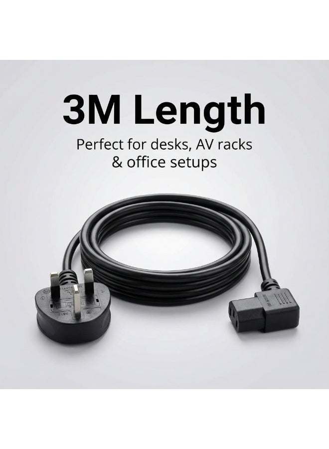 دائرة خضراء كابل طاقة بزاوية قائمة 3M C13، ثلاثي الأطراف (بريطاني) إلى IEC 60320 IEC C13، 250 فولت 13 أمبير، 3G 1.0 مم² - سلك أسود بزاوية لغلاية كهربائية للكمبيوتر/الشاشة/التلفزيون/الطابعة/جهاز UPS - Image 2