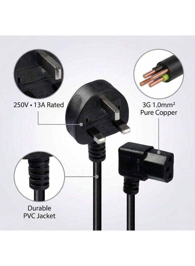 دائرة خضراء كابل طاقة بزاوية قائمة 3M C13، ثلاثي الأطراف (بريطاني) إلى IEC 60320 IEC C13، 250 فولت 13 أمبير، 3G 1.0 مم² - سلك أسود بزاوية لغلاية كهربائية للكمبيوتر/الشاشة/التلفزيون/الطابعة/جهاز UPS - Image 5