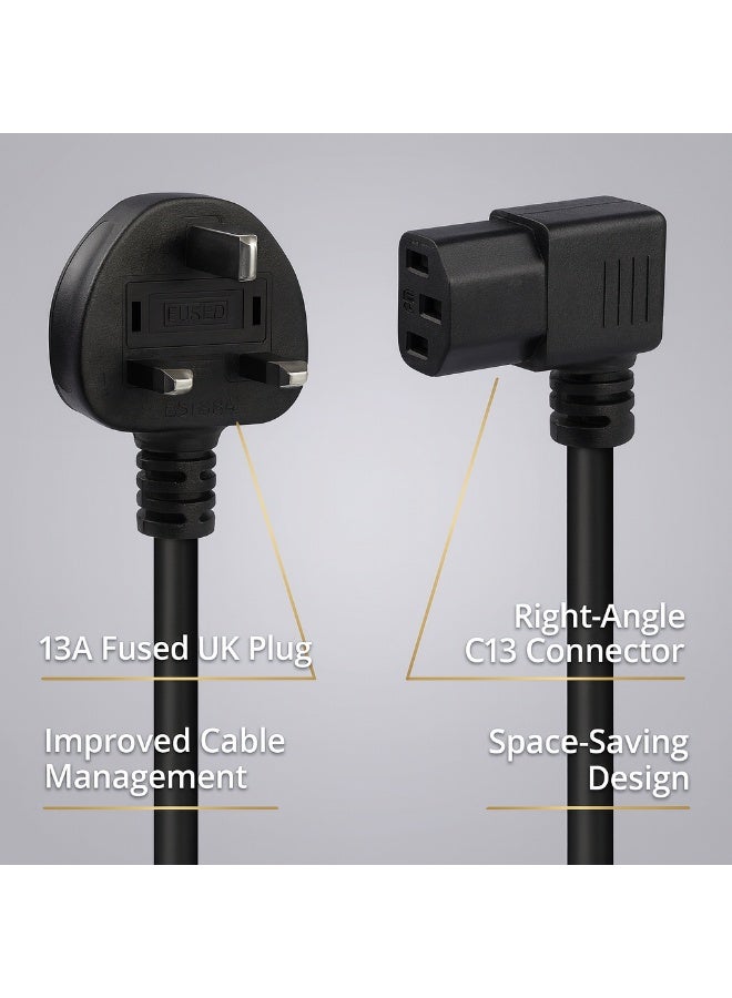 دائرة خضراء كابل طاقة بزاوية قائمة 3M C13، ثلاثي الأطراف (بريطاني) إلى IEC 60320 IEC C13، 250 فولت 13 أمبير، 3G 1.0 مم² - سلك أسود بزاوية لغلاية كهربائية للكمبيوتر/الشاشة/التلفزيون/الطابعة/جهاز UPS - Image 3